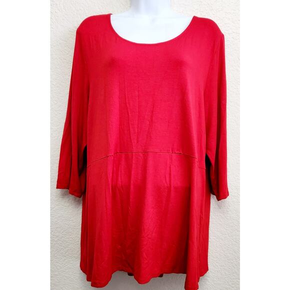 J. Jill Wearever Collection Red Round Neck 3/4 Sleeve Top XL Liquid Knit Flowy - Picture 1 of 5